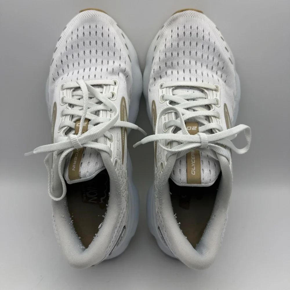 Brooks Glycerin 20 Running Shoes Womens 7.5 White Gold Neutral Cushion
